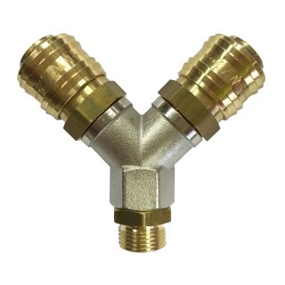 Druckluftverteiler 2-fach inkl. Kupplungen NW 7,2  mit Außengewinde 1/4"